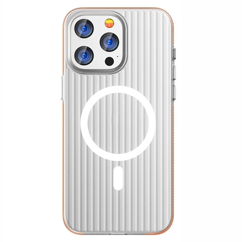 For iPhone 15 Pro Max Case PC Corrugated Texture Anti-drop Phone Cover Compatible with MagSafe - Orange Edge - 2