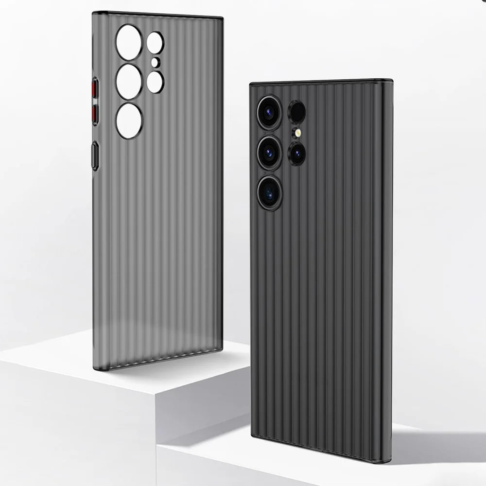 For Samsung Galaxy S23 Ultra Case Corrugated Texture Matte PC Skin-touch Phone Cover - Transparent Black - 2