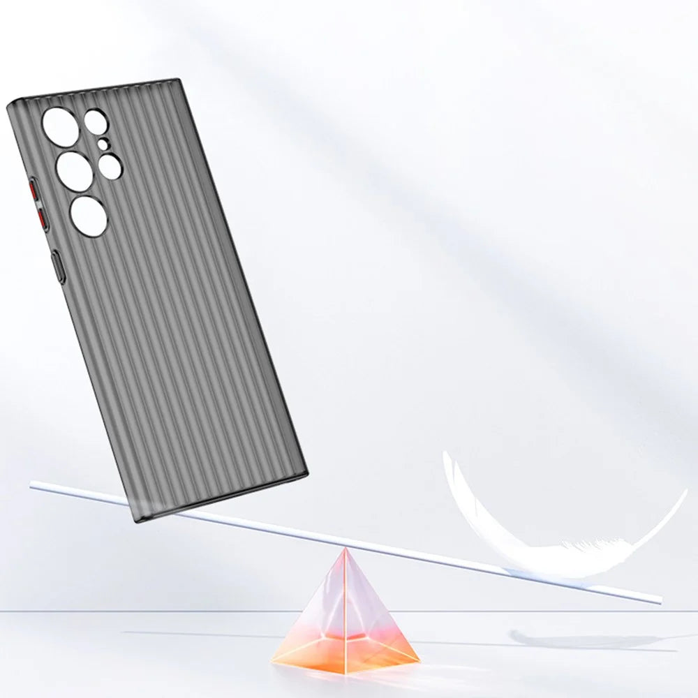 For Samsung Galaxy S23 Ultra Case Corrugated Texture Matte PC Skin-touch Phone Cover - Transparent Black - 3