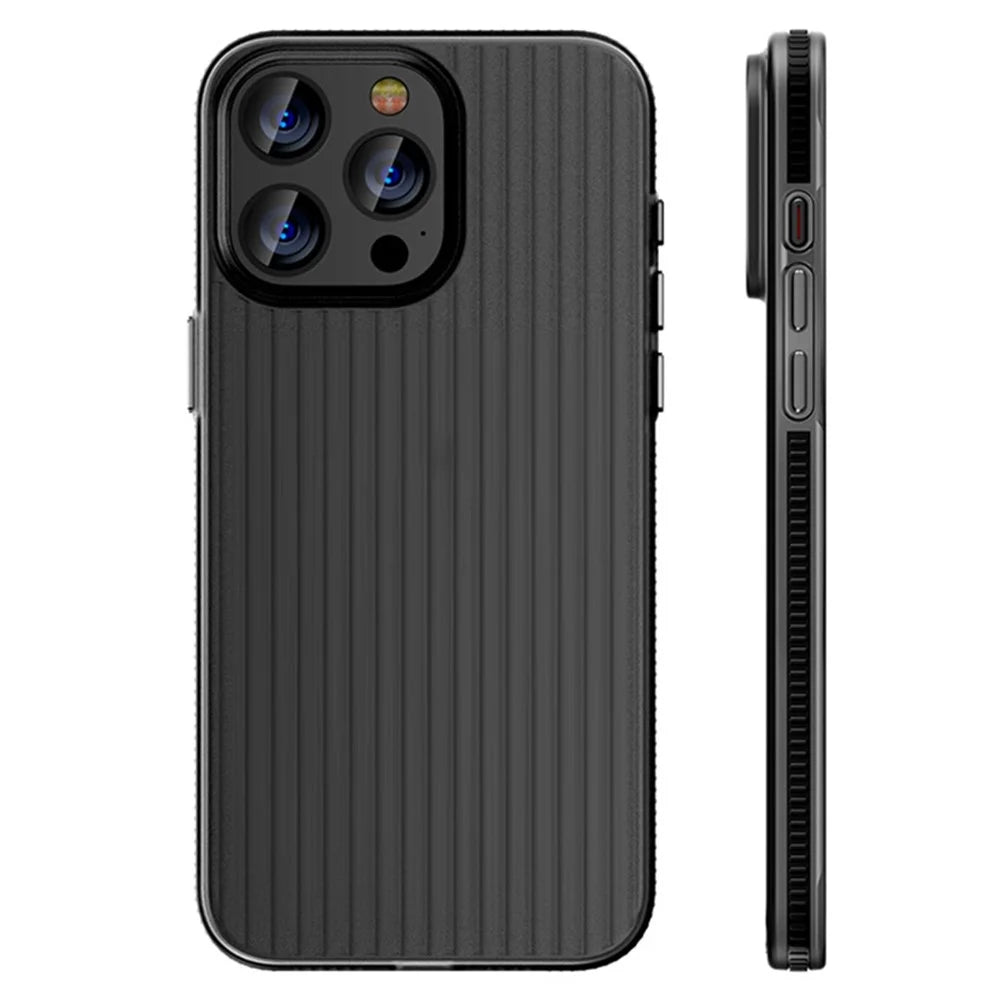 For iPhone 15 Pro Max Case Corrugated Texture Shockproof Matte PC Phone Cover - Black Edge - 1