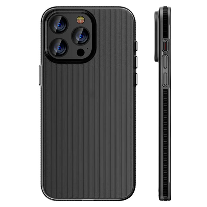 For iPhone 15 Pro Max Case Corrugated Texture Shockproof Matte PC Phone Cover - Black Edge - 1