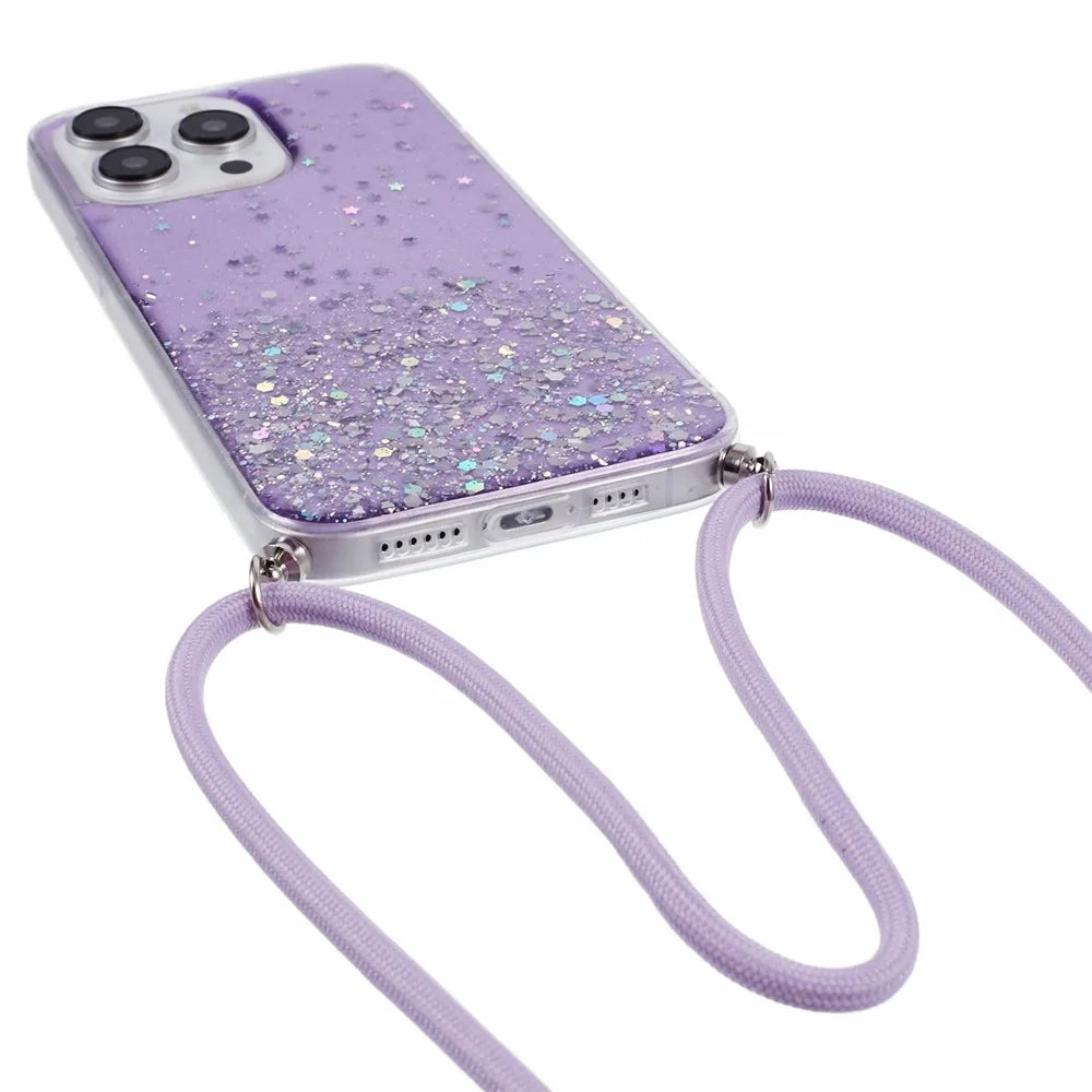 AW Series for iPhone 15 Pro Slim-Fit Phone Shell Epoxy Flexible TPU Case with Lanyard - Purple - 3