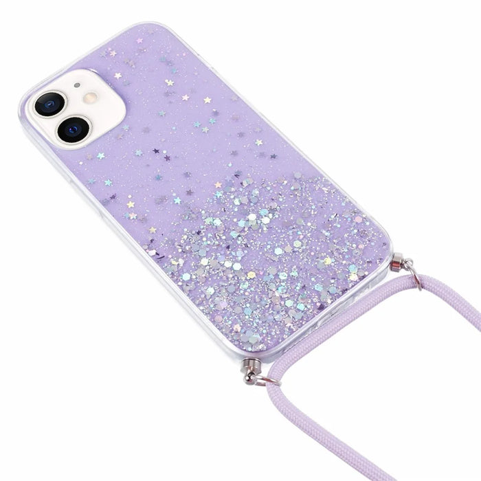 AW Series for iPhone 12 Pro / 12 Case Sparkle Epoxy TPU Phone Shell with Lanyard - Purple - 2