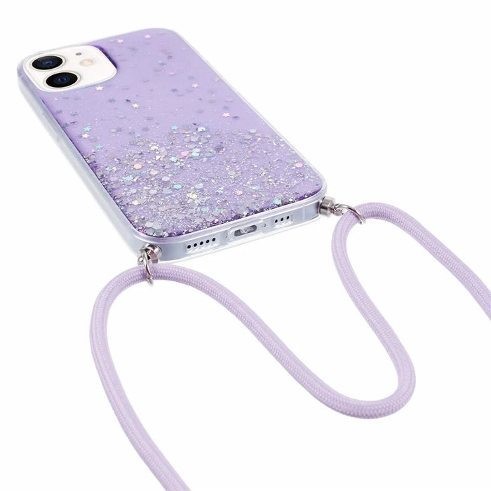 AW Series for iPhone 12 Pro / 12 Case Sparkle Epoxy TPU Phone Shell with Lanyard - Purple - 3