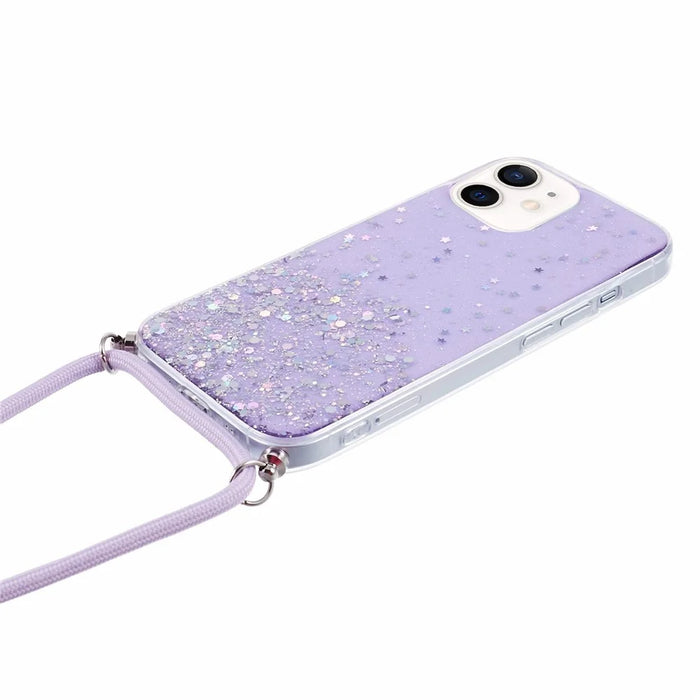 AW Series for iPhone 12 Pro / 12 Case Sparkle Epoxy TPU Phone Shell with Lanyard - Purple - 4