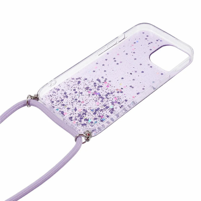 AW Series for iPhone 12 Pro / 12 Case Sparkle Epoxy TPU Phone Shell with Lanyard - Purple - 5