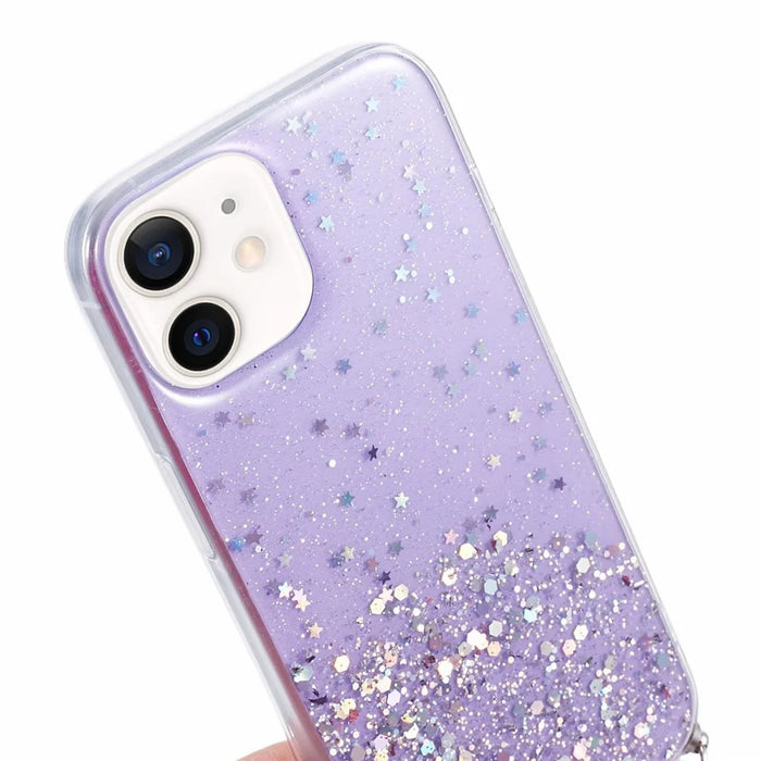AW Series for iPhone 12 Pro / 12 Case Sparkle Epoxy TPU Phone Shell with Lanyard - Purple - 6