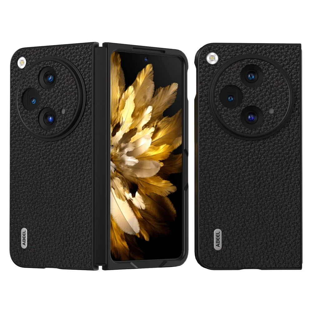 ABEEL For Oppo Find N3 5G / OnePlus Open Case Genuine Cow Leather Hard PC Shell Cover - Black - 1