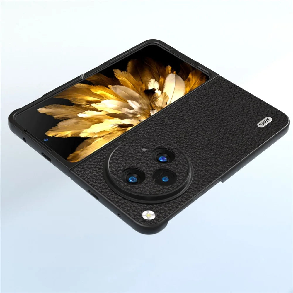 ABEEL For Oppo Find N3 5G / OnePlus Open Case Genuine Cow Leather Hard PC Shell Cover - Black - 3