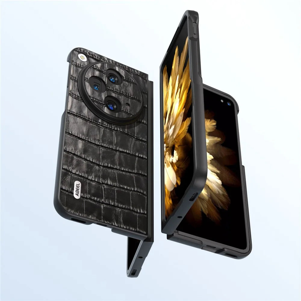 ABEEL For Oppo Find N3 5G / OnePlus Open Case Genuine Cow Leather+PC Back Phone Cover - Black - 2