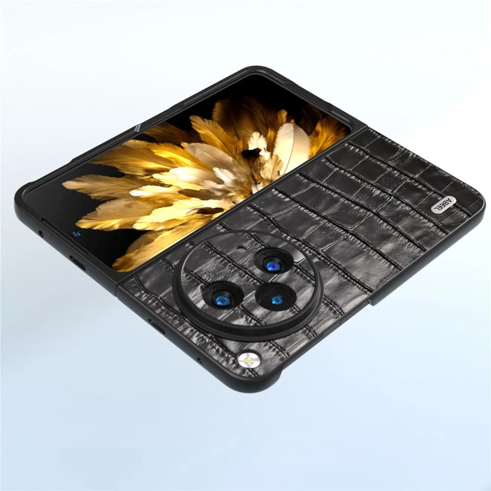 ABEEL For Oppo Find N3 5G / OnePlus Open Case Genuine Cow Leather+PC Back Phone Cover - Black - 3