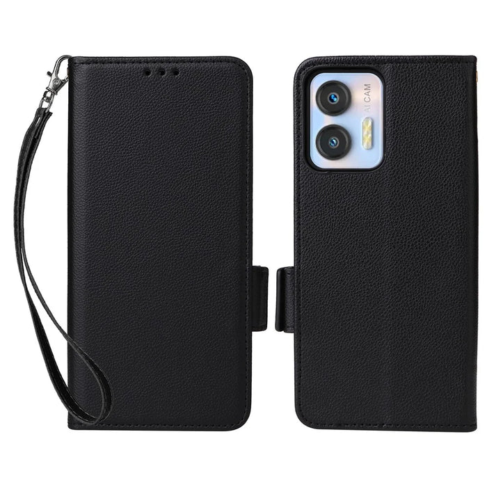 For Oukitel C36 / C35 Case Anti-Collision Litchi Texture PU Leather Smartphone Cover with Strap - Black - 1