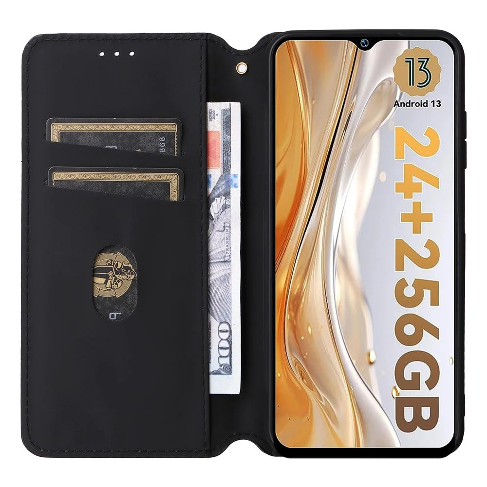 For Oukitel C36 / C35 Case Magnetic Imprinted PU Leather Wallet Phone Cover - Black - 2