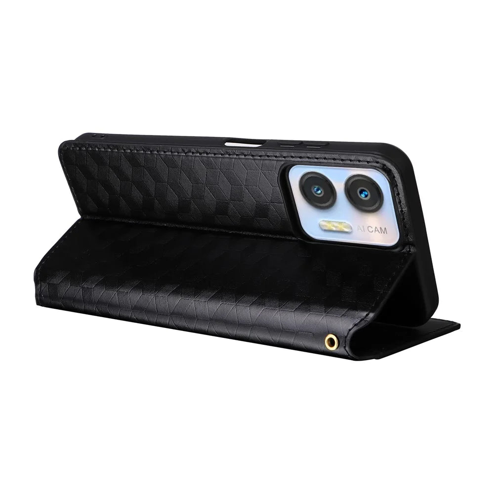 For Oukitel C36 / C35 Case Magnetic Imprinted PU Leather Wallet Phone Cover - Black - 4