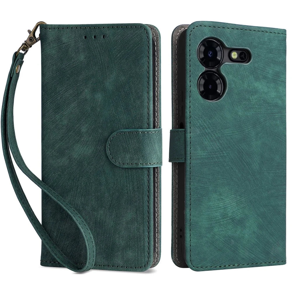 Phone Case for TECNO Pova 5 Pro 5G / LH8n Phone Shell RFID Blocking PU Leather Cover with Strap - Green - 1