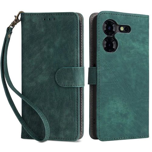 Phone Case for TECNO Pova 5 Pro 5G / LH8n Phone Shell RFID Blocking PU Leather Cover with Strap - Green - 1