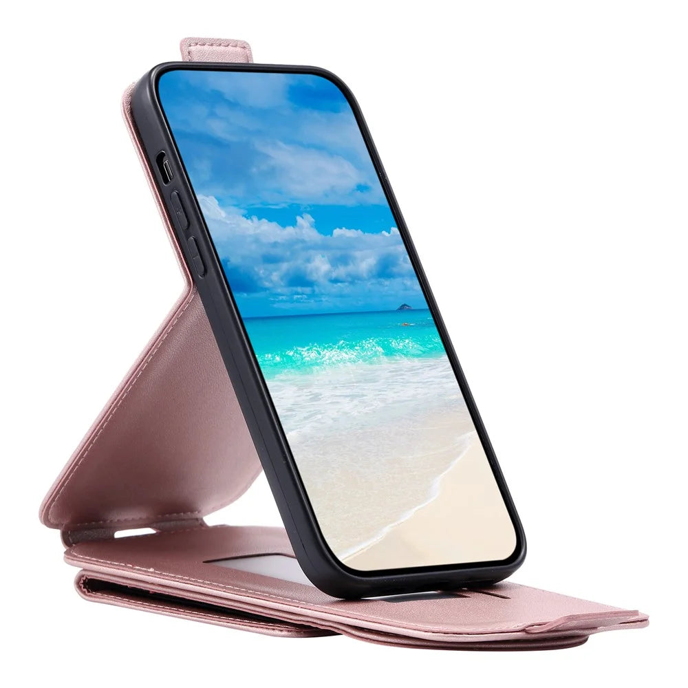 For Samsung Galaxy A34 5G Case Vertical Flip Card Bag Phone Cover with Straps - Rose Gold - 2