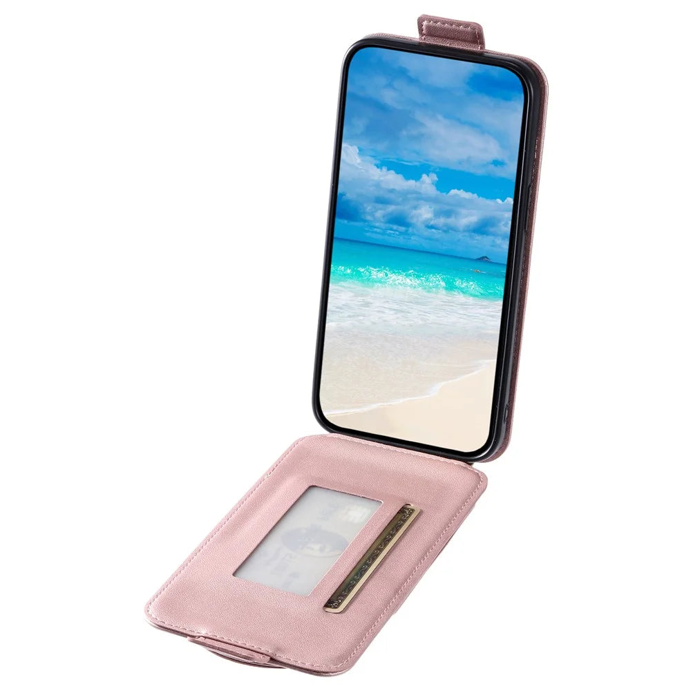 For Samsung Galaxy A34 5G Case Vertical Flip Card Bag Phone Cover with Straps - Rose Gold - 3