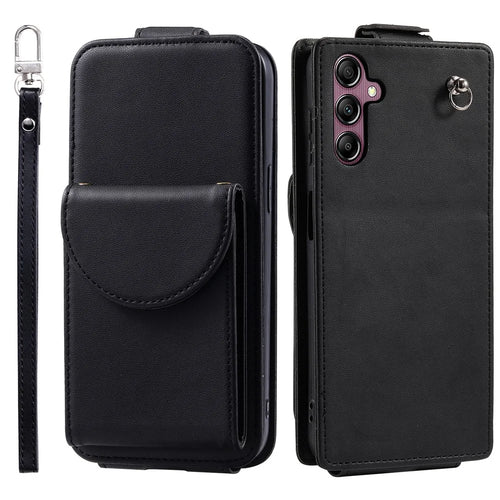 Phone Case for Samsung Galaxy A05s 4G PU Leather + TPU Vertical Card Holder Phone Cover with 2 Straps - Black - 1