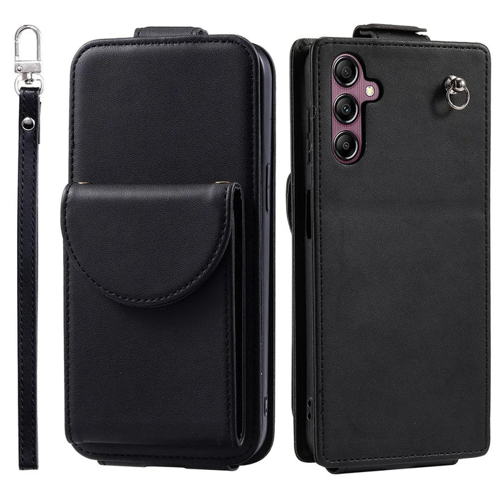 Phone Case for Samsung Galaxy A05s 4G PU Leather + TPU Vertical Card Holder Phone Cover with 2 Straps - Black - 1