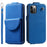 For iPhone 12 / 12 Pro PU Leather + TPU Phone Case Vertical Card Holder Phone Cover with 2 Straps - Blue - 1