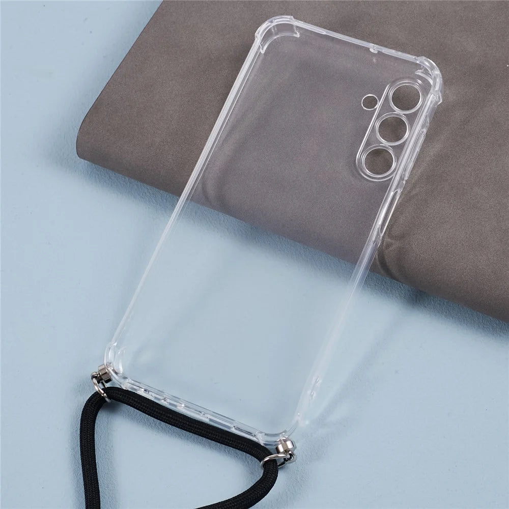 For Samsung Galaxy A15 4G Clear Case Four Corner Protection TPU Cover with Lanyard - 2