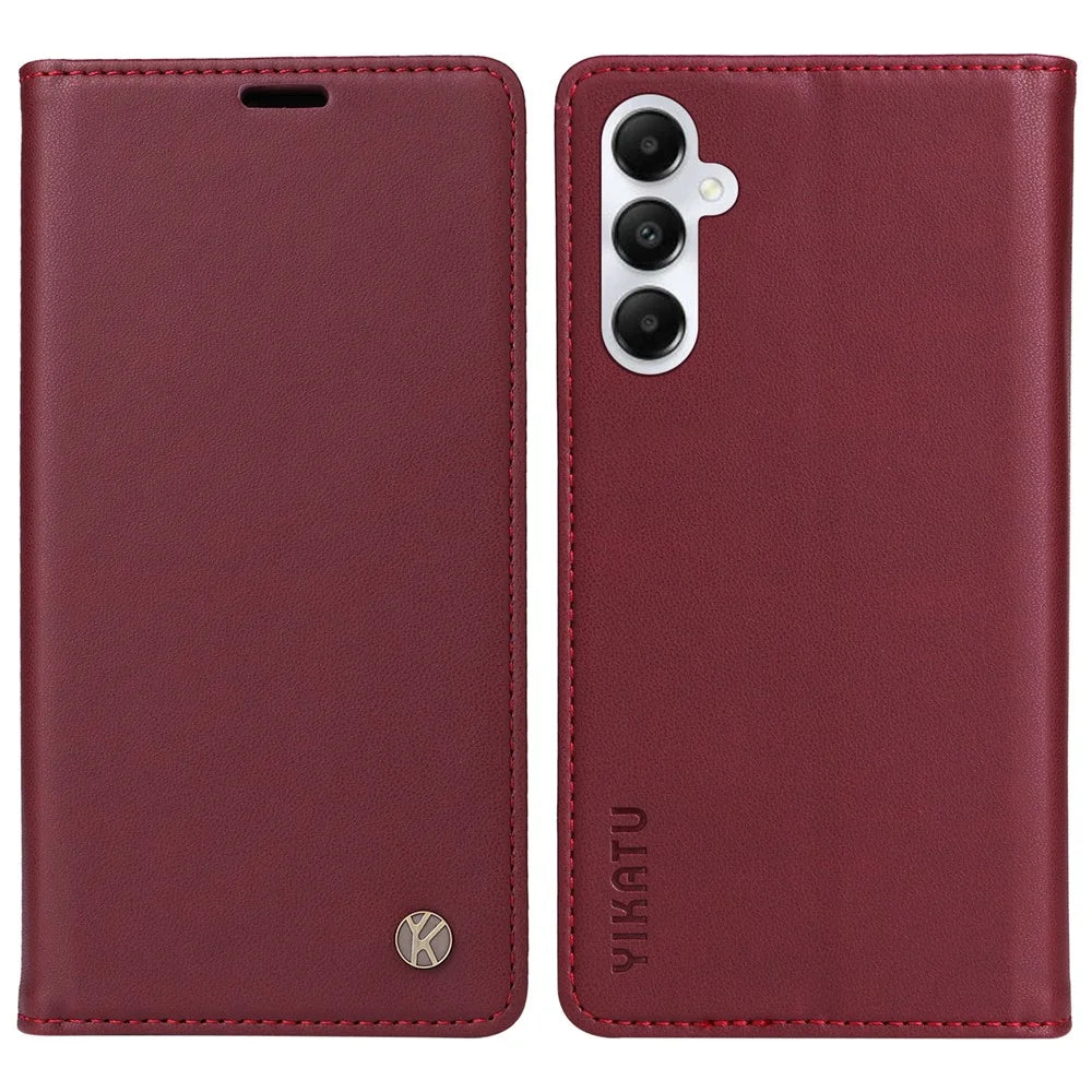 YIKATU YK-001 For Samsung Galaxy A05s 4G Case PU Leather Magnetic Auto-absorbed Phone Cover - Wine Red - 1
