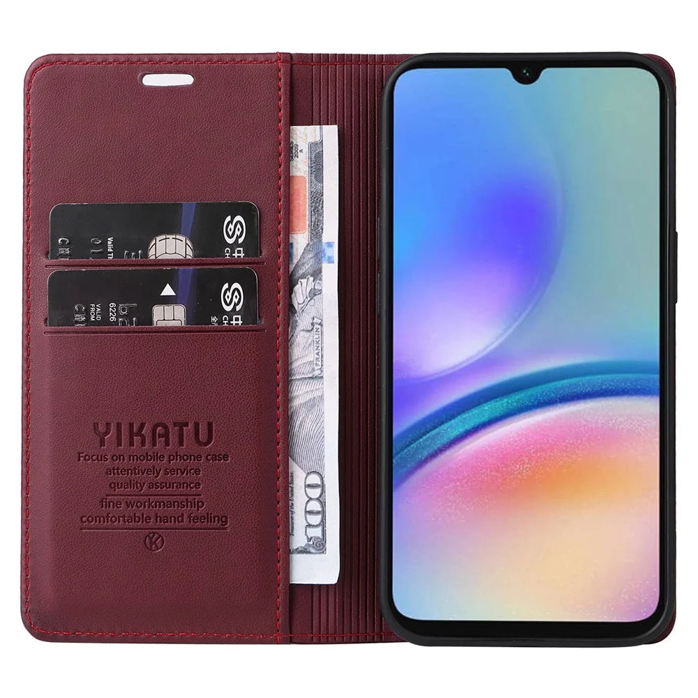 YIKATU YK-001 For Samsung Galaxy A05s 4G Case PU Leather Magnetic Auto-absorbed Phone Cover - Wine Red - 2