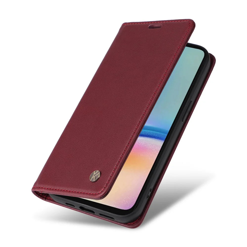 YIKATU YK-001 For Samsung Galaxy A05s 4G Case PU Leather Magnetic Auto-absorbed Phone Cover - Wine Red - 5