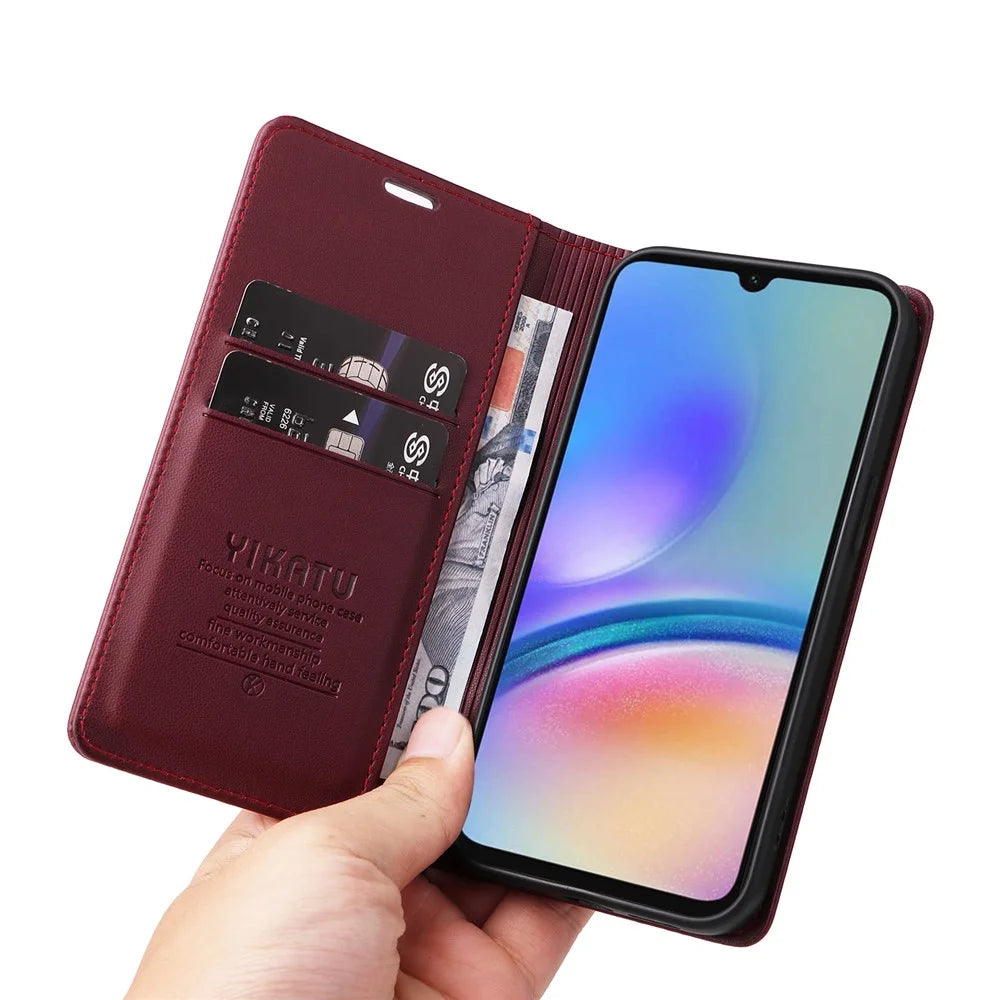 YIKATU YK-001 For Samsung Galaxy A05s 4G Case PU Leather Magnetic Auto-absorbed Phone Cover - Wine Red - 6