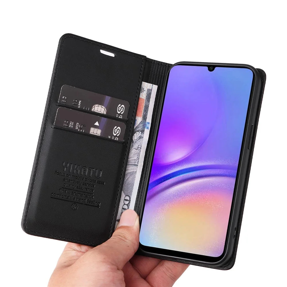 YIKATU YK-001 For Samsung Galaxy A05 4G Case Leather Wallet Drop-proof Phone Cover - Black - 6
