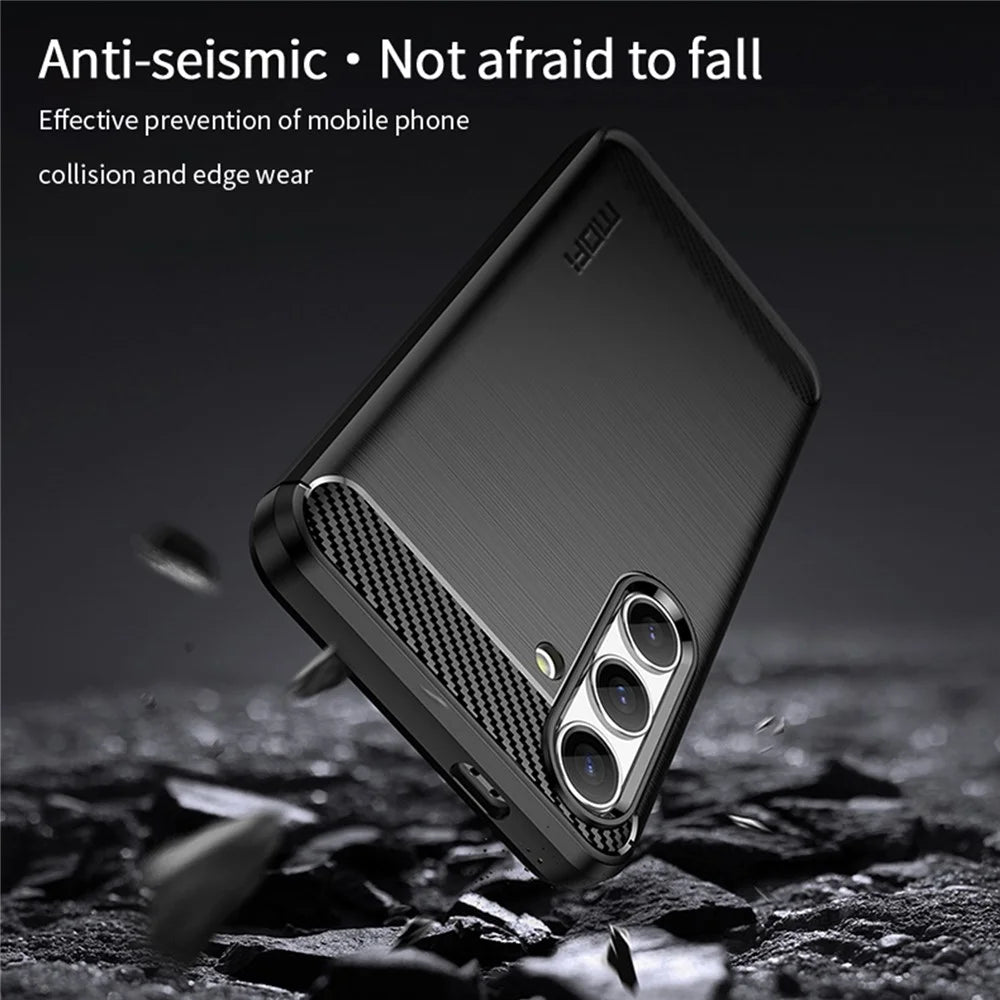 MOFI JK TPU Series-1 For Samsung Galaxy S24 Carbon Fiber Texture Slim-Fit Case TPU Cell Phone Cover - Black - 5