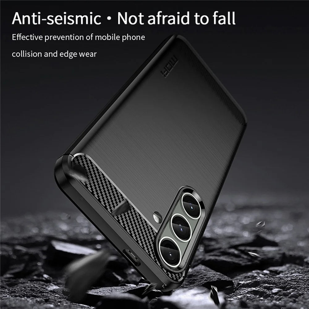 MOFI JK TPU Series-1 For Samsung Galaxy S24+ Slim-Fit TPU Case Carbon Fiber Texture Phone Cover - Black - 5