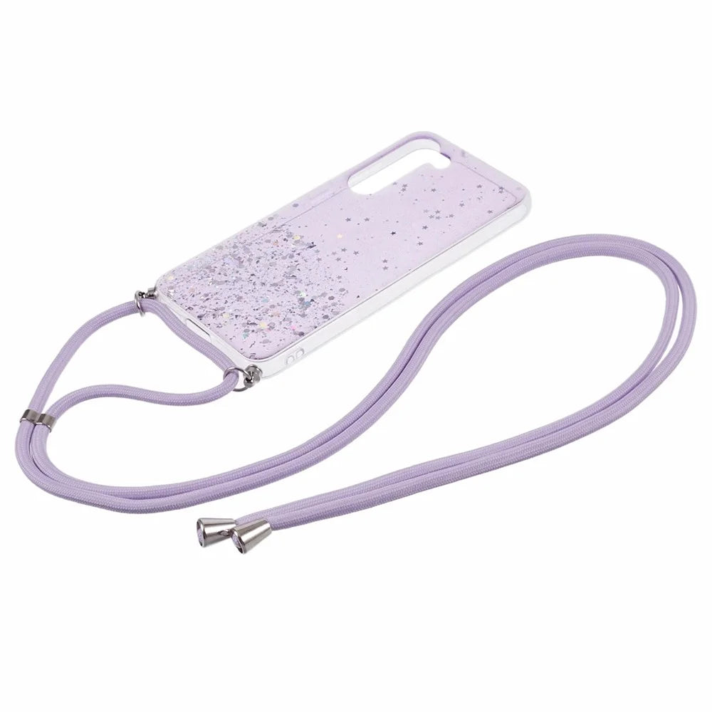 AW Series Sparkle Epoxy TPU Cover for Samsung Galaxy S23 Case with Lanyard Protective Phone Case - Purple - 2