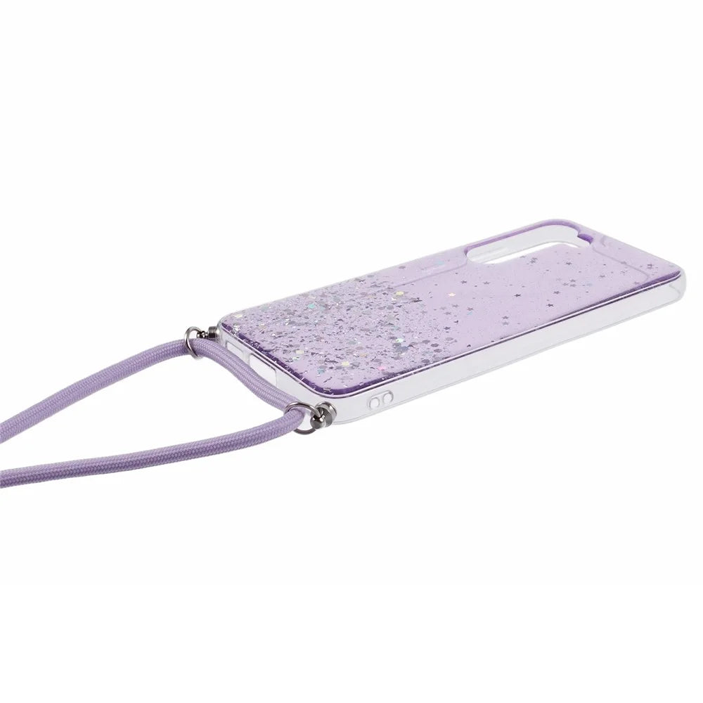 AW Series Sparkle Epoxy TPU Cover for Samsung Galaxy S23 Case with Lanyard Protective Phone Case - Purple - 3