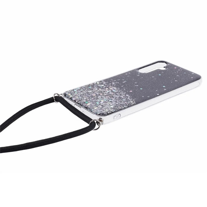 AW Series for Samsung Galaxy A54 5G Case TPU Epoxy Shiny Sparker Shell with Lanyard - Black - 3