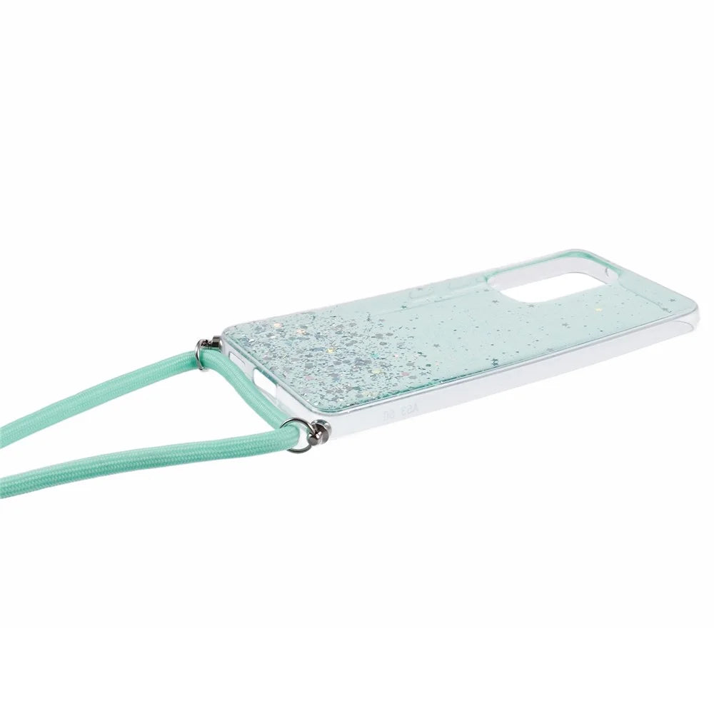 AW Series For Samsung Galaxy A52 4G / A52s 5G / A52 5G Case Sparkle Epoxy TPU Phone Cover with Lanyard - Green - 3