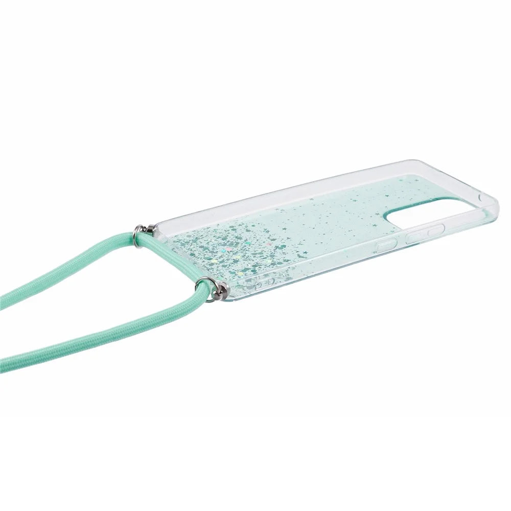 AW Series For Samsung Galaxy A52 4G / A52s 5G / A52 5G Case Sparkle Epoxy TPU Phone Cover with Lanyard - Green - 4