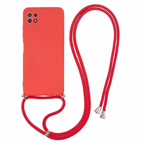For Samsung Galaxy A22 5G (EU Version) Case Camera Protection TPU Phone Cover with Lanyard - Red - 1