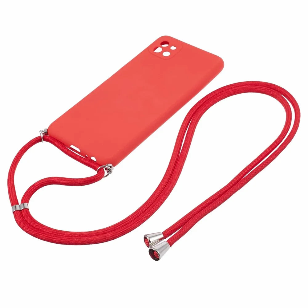 For Samsung Galaxy A22 5G (EU Version) Case Camera Protection TPU Phone Cover with Lanyard - Red - 2