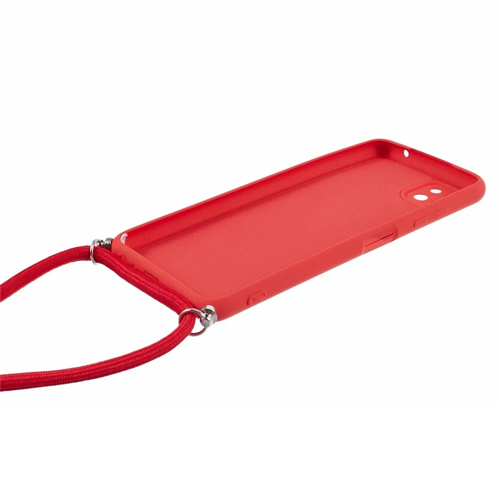 For Samsung Galaxy A22 5G (EU Version) Case Camera Protection TPU Phone Cover with Lanyard - Red - 4