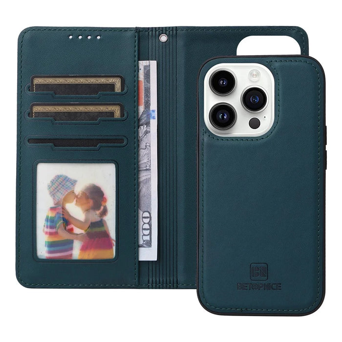 For iPhone 14 Pro Max Magnetic Case BETOPNICE Detachable PU Leather Phone Cover with Strap - Blue - 2