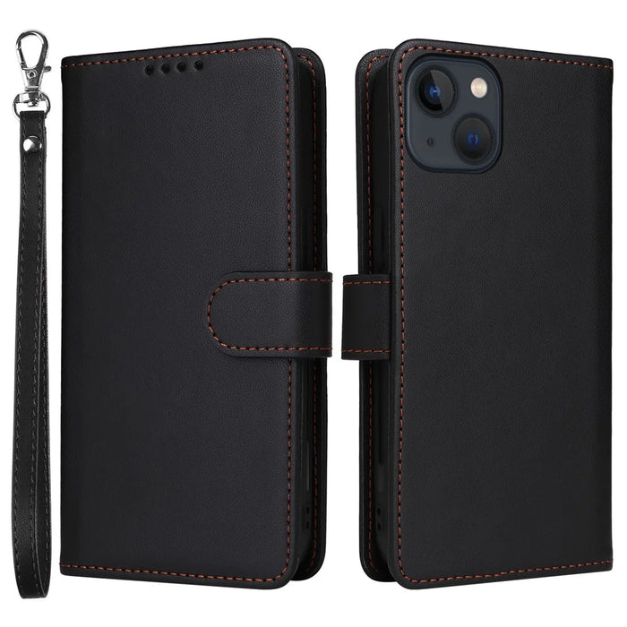 For iPhone 13 Magnetic Case BETOPNICE Detachable PU Leather Phone Cover with Strap - Black - 1