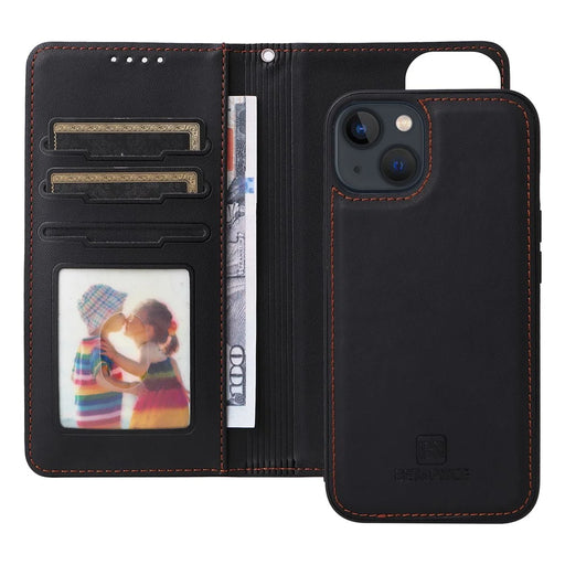 For iPhone 13 Magnetic Case BETOPNICE Detachable PU Leather Phone Cover with Strap - Black - 2
