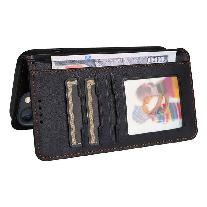 For iPhone 13 Magnetic Case BETOPNICE Detachable PU Leather Phone Cover with Strap - Black - 4