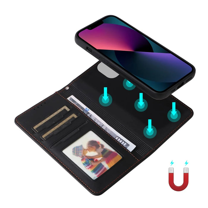 For iPhone 13 Magnetic Case BETOPNICE Detachable PU Leather Phone Cover with Strap - Black - 6