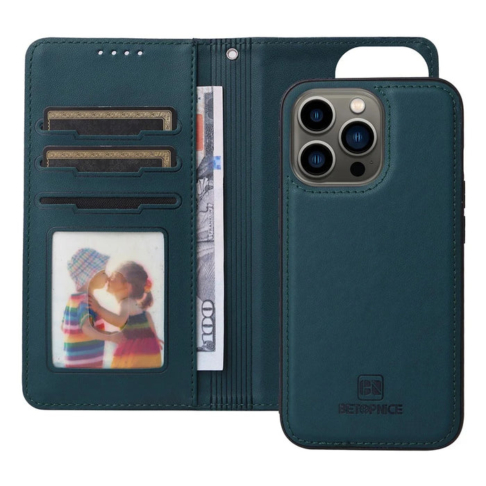 For iPhone 13 Pro Magnetic Case BETOPNICE Detachable PU Leather Phone Cover with Strap - Blue - 2