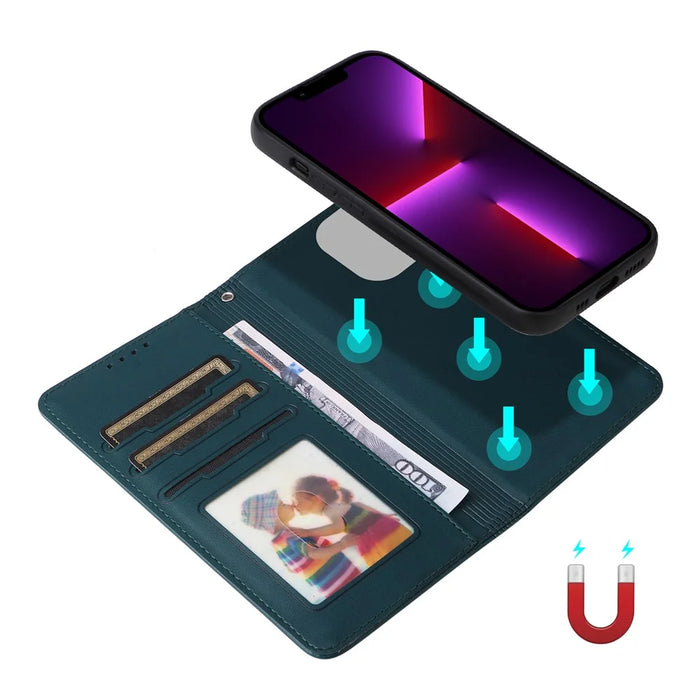 For iPhone 13 Pro Magnetic Case BETOPNICE Detachable PU Leather Phone Cover with Strap - Blue - 6