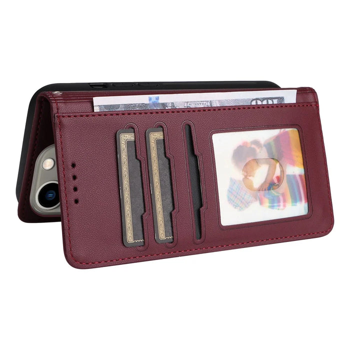 For iPhone 13 Pro Max Magnetic Case BETOPNICE Detachable PU Leather Phone Cover with Strap - Wine Red - 4