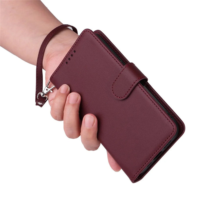 For iPhone 13 Pro Max Magnetic Case BETOPNICE Detachable PU Leather Phone Cover with Strap - Wine Red - 7